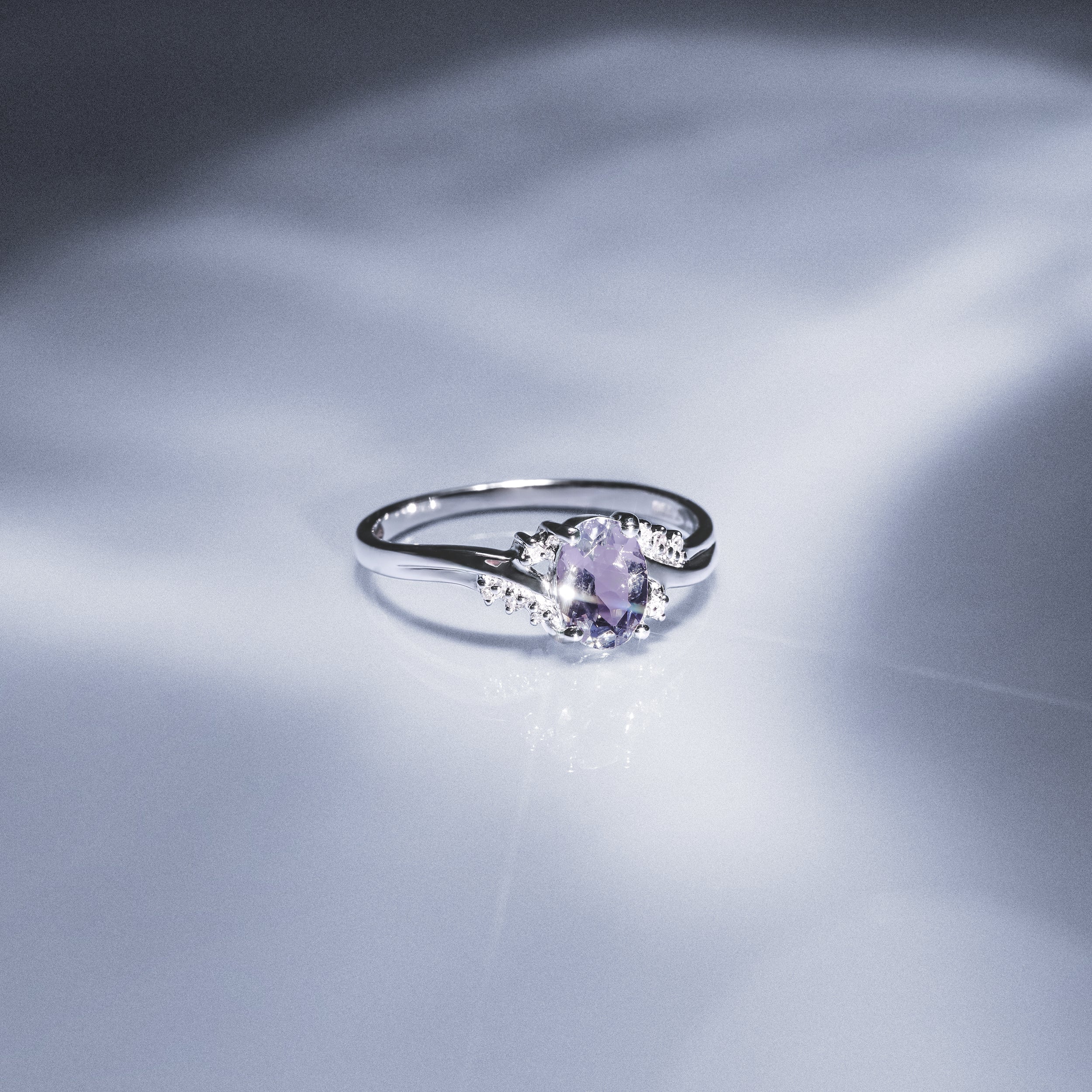 Amethyst 0.68ct And Diamond 9K White Gold Ring